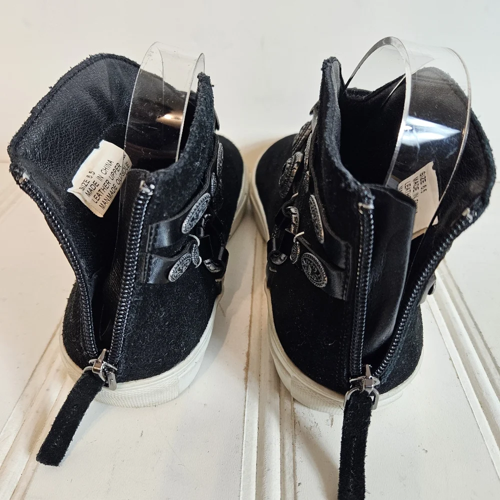 Very Volatile Sneakers 6.5 Menloh Suede Double Strap Back Zip Black Leather Boho